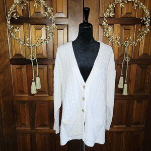 Charter Club's White, Cable Knit Cotton, Cardigan Sweater. Women's Large.